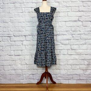 NYLAND Navy Blue Cotton Floral Midi Dress